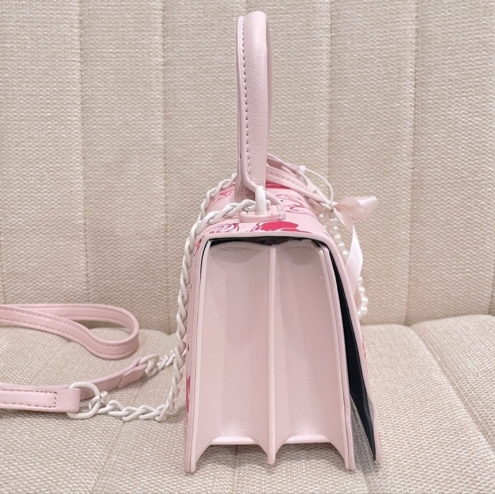 Betsey Johnson LBevie Coquette Bow Cherry Hearts Pink Satchel Crossbody Purse - Picture 7 of 13